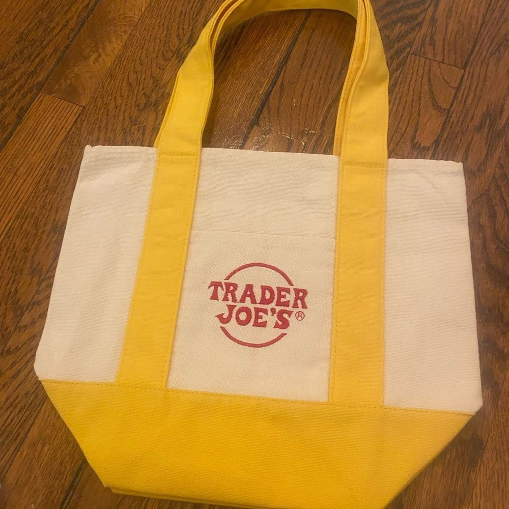 Trader Joe's Yellow and White Tote Bag NWT